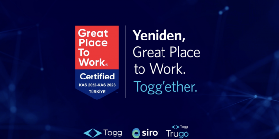 Togg üst üste ikinci kez Great Place to Work sertifikasını kazandı